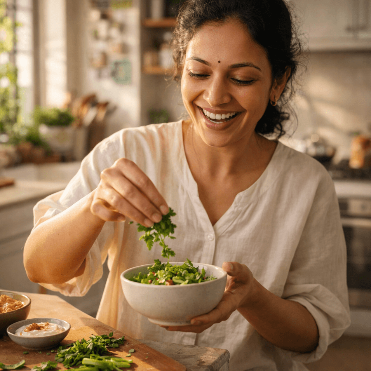 Vibrant and healthy modern Indian thali meal